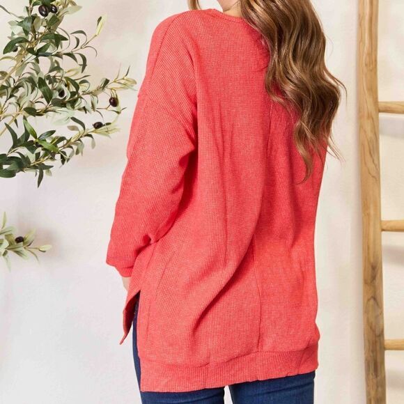 Basic Bae Round Neck Drop Shoulder Slit Sweatshirt sz L - Picture 8 of 9